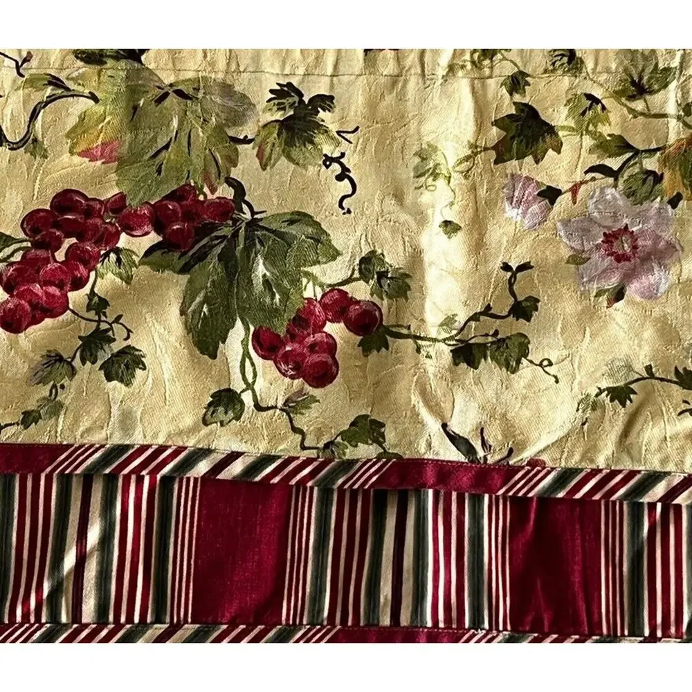 Custom Window Treatments 8 Pc Valance Curtains Gold Red Green Grapes Stripe